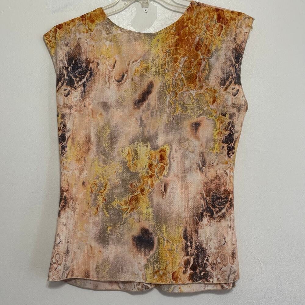 Sunflower Earth Tone Abstract Twist Front Cap Sleeve Top XL - Picture 2 of 8